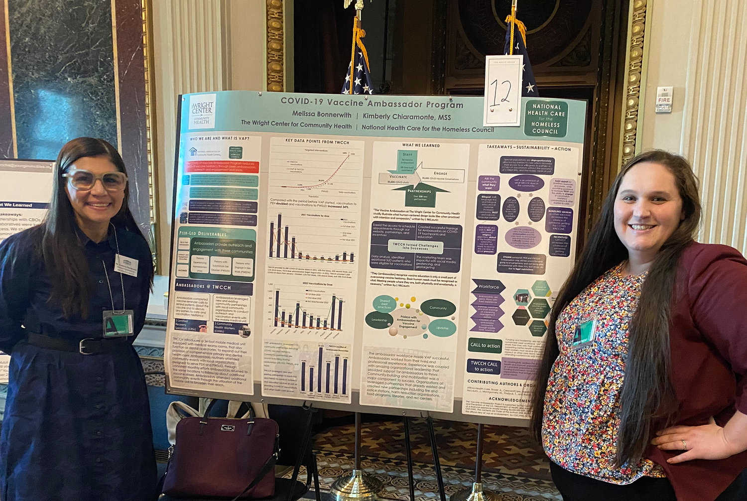 Melissa Bonnerwith, right, project manager of public health education and AmeriCorps VISTA at the Wright Center, co-presented the research poster at the White House Eisenhower executive office building with Kimberly Chiaramonte, a senior project officer with the Homeless Council.